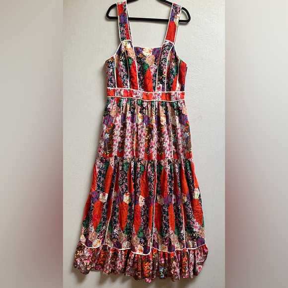 Anthropologie Floral Patchwork Tiered Cutout Maxi Dress Size 14 - Picture 2 of 13